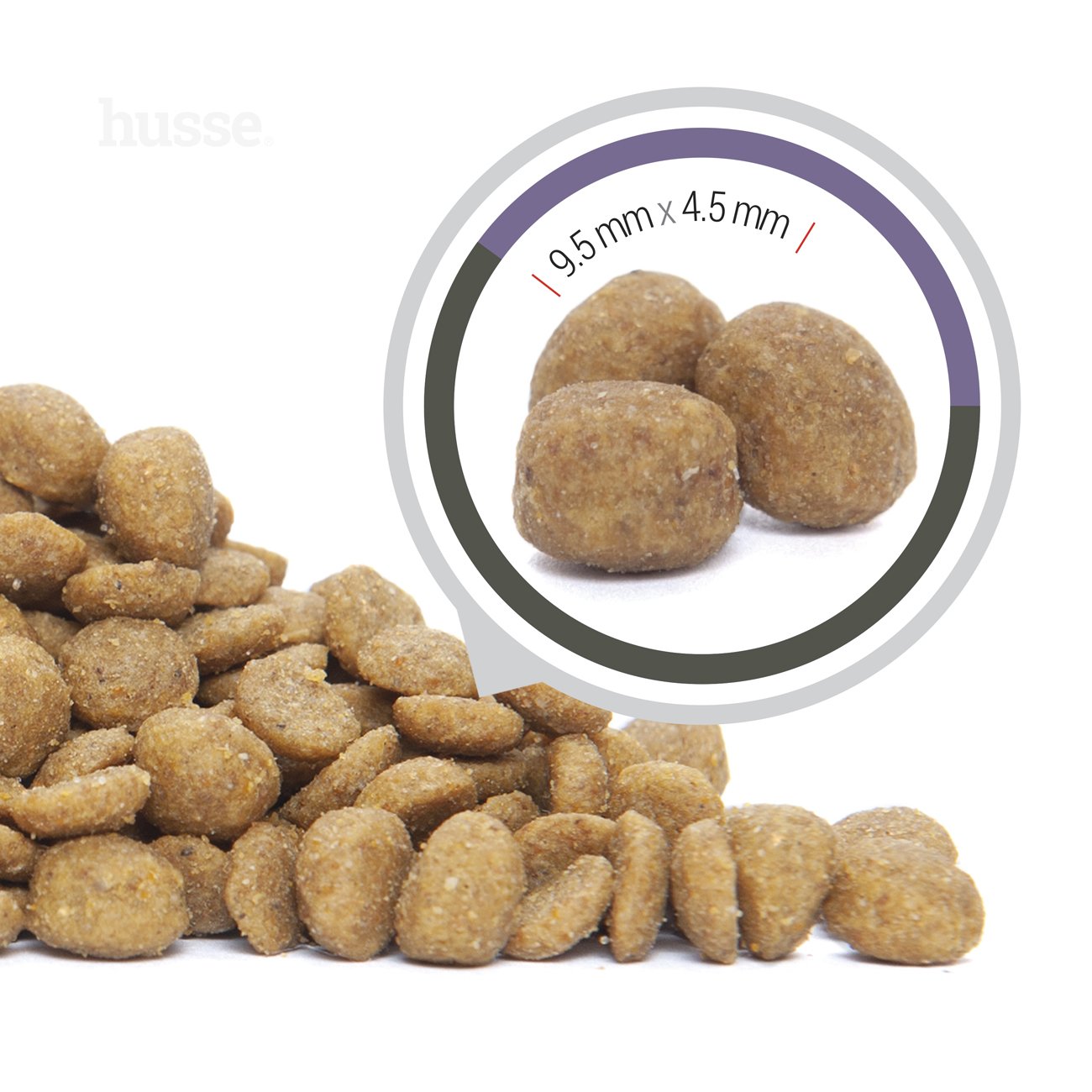 Taille et forme des croquettes pour soutenir l'appareil urinaire du chat au poulet Husse Urinary