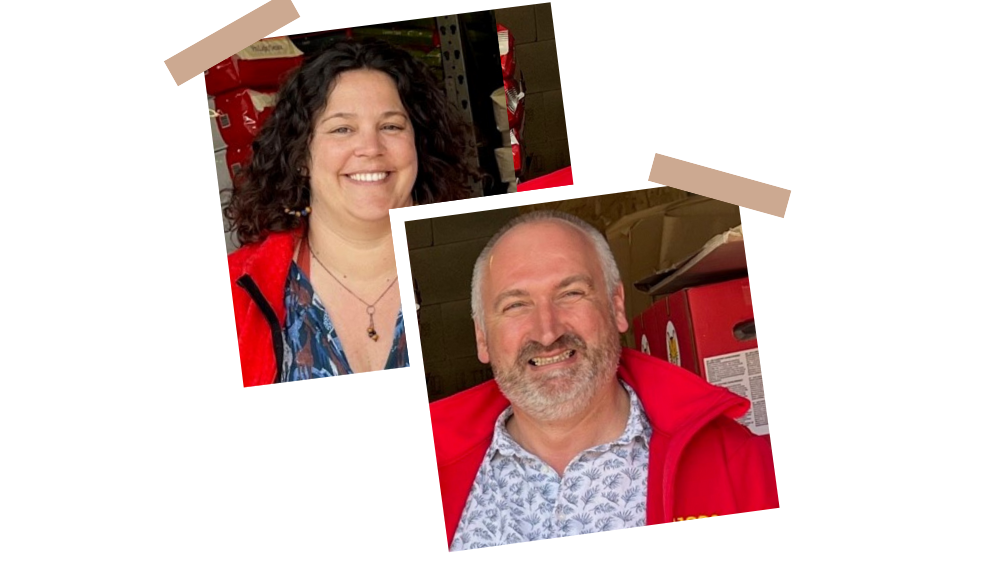Emeline et Eric Foucher, franchisés Husse, souriants avec des produits Husse en arrière-plan.
